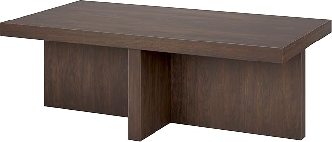 Henn&Hart 44" Rectangular Pedestal Low-Profile Coffee Table for Living Room, Family Room, or Office, Alder Brown