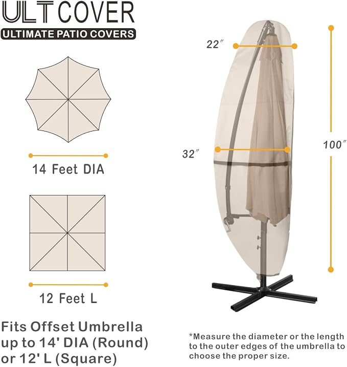 ULTCOVER Patio Parasol 600D Waterproof Outdoor Offset Banana Style Umbrella Cover - Fits Cantilever Offset Umbrella 12-14 Feet - Image 2