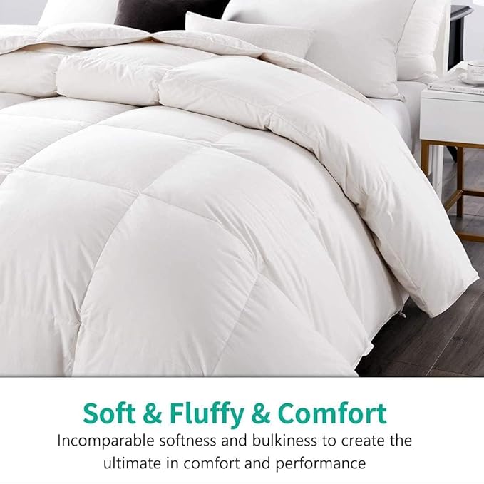 APSMILE Lightweight Down Feather Fibers California King Size Duvet Insert - 100% Cotton Cover, High Fill-Power Light Bedding Comforter for Warm Weather/Hot Sleepers (104 x 96 inches, Ivory White)