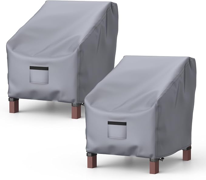Patio Chair Covers for Outdoor Furniture Waterproof 2 Pack, Lawn Chair Covers 600D Heavy Duty Oxford Cloth, Large Covers for Lounge Lawn Deep Seat 32" W x 37" D x 36" H-Gray by Brosyda