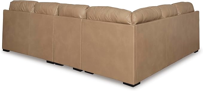 Signature Design by Ashley Bandon Modern Leather Match Left-Arm Facing 3-Piece Sectional with Removable Cushions and Armrest, Light Brown