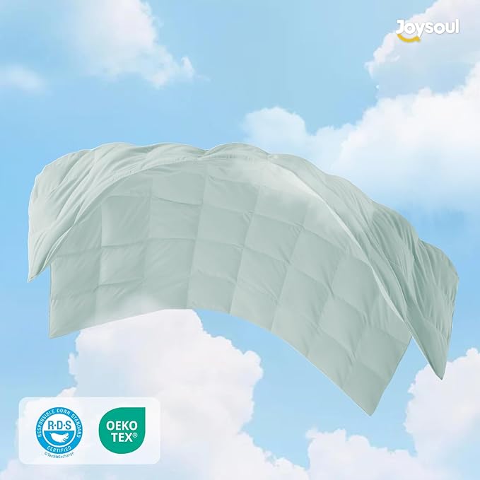 Joysoul Goose Feathers Fiber Comforter - Lightweight Ultra Soft Fabric Cover Breathable White Down Feather Fill, Light Green California King Size Duvet Insert (108" X 94")