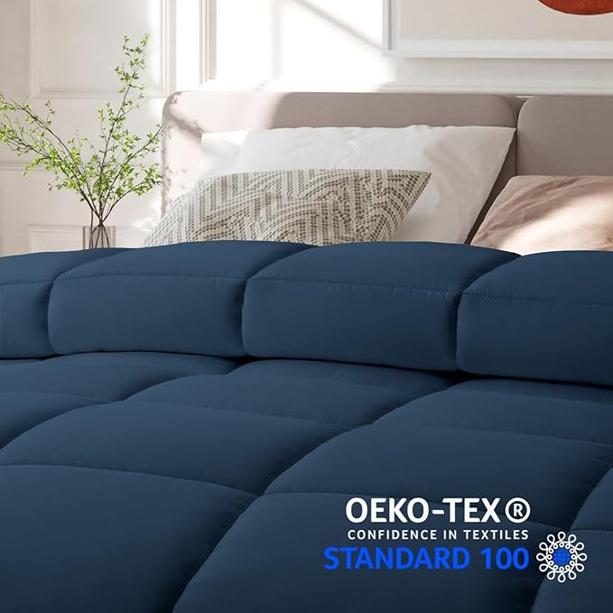 COHOME Quilted California King Comforter - All-Season Down Alternative Duvet Insert - Luxury Hotel Warm Dark Bluee Comforter with Anti-Clump Tech & 8 Tabs - Reversible （96"x104"）