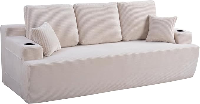 87'' Cloud Loveseat Sofa Couch in a Box with Cup Holders and Side Pockets, 3 Seater High-Density Foam Boneless Love Seat with Deep Seating for Living Room | Breathable material, Anti-slip