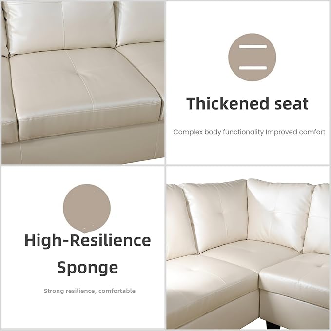 FONTOI L Shaped Sectional Couches for Living Room, Leather Couch Modular Sectional Sofa with Ottoman Storage, Modern L Shaped Couch with Chaise for Bedroom Apartment Furniture, White