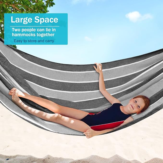 MOSFiATA Hammocks Portable Camping Hammock Upgraded 550lb Comfortable Fabric Hammock with Two Anti Roll Balance Beam and Sturdy Tree Straps for Camping, Patio, Backyard, Outdoor（Grey） - Image 6
