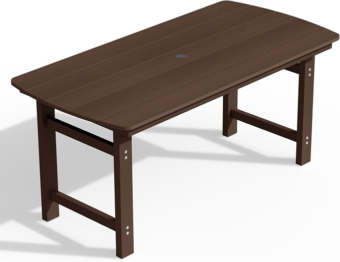 Ciokea HDPE Outdoor Dining Table with Umbrella Hole,66" Rectangle Patio Table for 6,All-Weather Outdoor Patio Furniture Set for Garden Backyard,Brown by CIOKEA