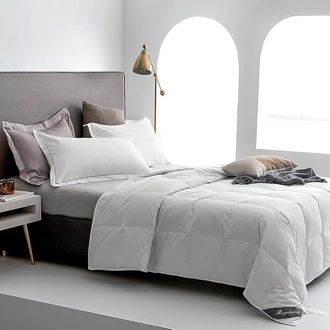 Royoliving Premium Lightweight Feathers Down Duvet Insert Comforter King Size Summer Cooling Blanket White, 100% Cotton Cover with Coner Tabs (106x90, 40 oz)