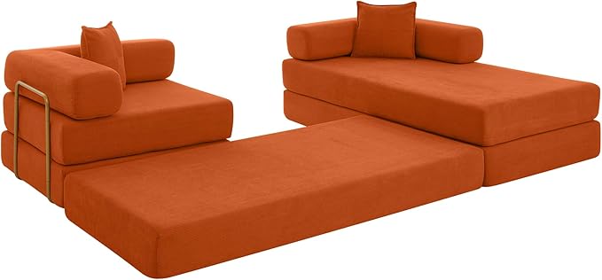 Eafurn L Shaped Convertible Sleeper Sofa Bed King Size Sleeper Sofabed, 7-in-1 DIY Combination Corduroy Folding Mattress Couch with Fixed-Shape Frame, Boneless Floor Sofa Couch
