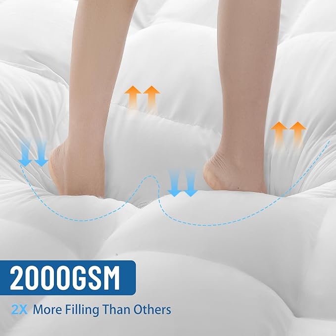 4 Inch Memory Foam Mattress Topper, Cooling Extra Thick 2000 GSM Pillow Top Mattress Pad for Back Pain Relief,Soft Breathable Mattress Cover for Fluffy Shredded Memory Foam Filled (Twin XL, 39"x80")