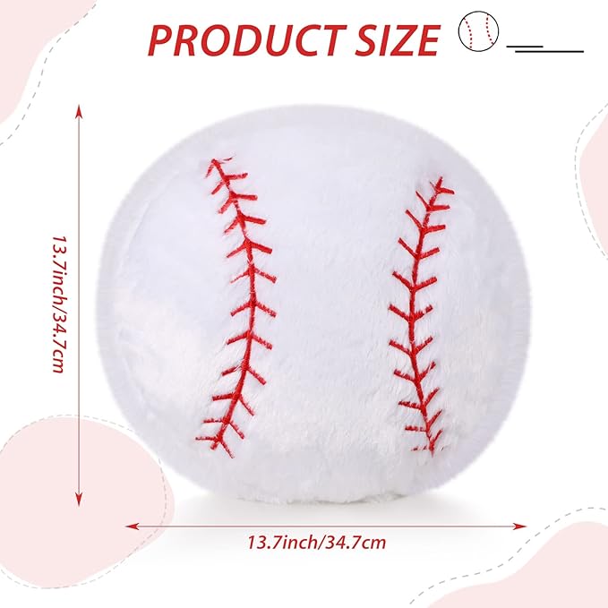 Jetec 2 Pcs Baseball Plush Pillow 14" Cute Baseball Room Decor Sport Theme Throw Pillow Fluffy Round Cushion for Home Bedroom Room Decoration