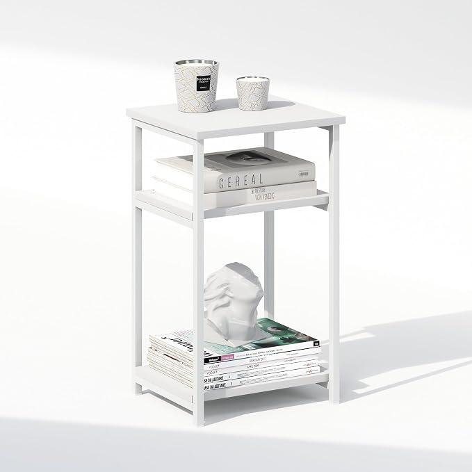 Furinno Simplistic Night Stand, 3-Tier Open Shelf Design Nightstand with Metal Frame, Bedside Table, End Table, Side Table, for Bedroom, Closet, White - Image 4