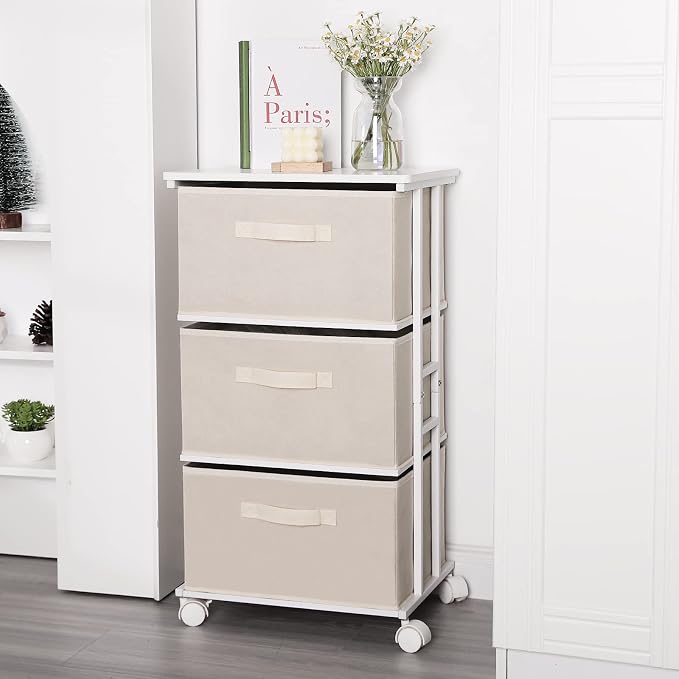 MAX Houser Dresser Tower with 3 Drawers for Bedroom, Fabric Storage Organizer Unit, Chest of Drawers with with WoodTop, Small Vertical Storage for Guest Room, Closet, Entryway, Nursery(Beige) - Image 6