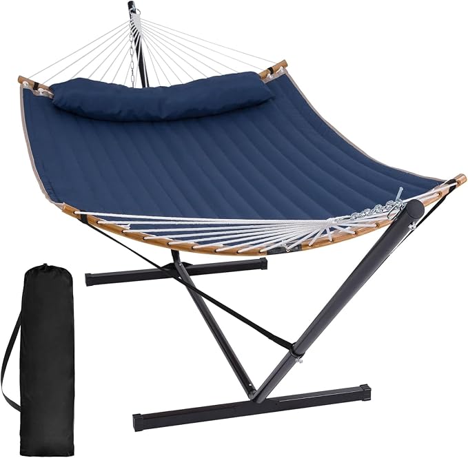 SUNCREAT Portable Outdoor Hammock with Stand, Heavy Duty Hammock with Carrying Bag, Soft Pillow, Balance Ropes, Dark Blue by SUNCREAT