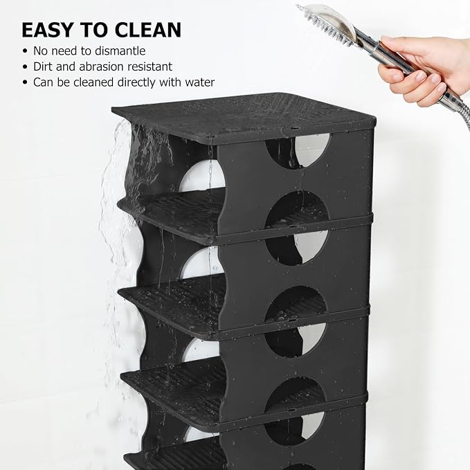 6-Tier Thickened Shoe Rack, Stackable Storage Organizer for Bedroom Entry, Adjustable Rack, Shoe Slots Shelf, Easy Tower Rack, Black - Image 6
