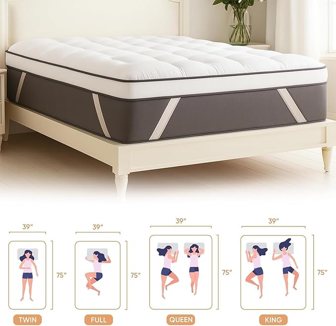 Memory Foam Mattress Topper Queen, Breathable & Skin-Friendly Mattress Topper for Back Pain Relief, 3 Inch Extra Thick Shredded Foam, 100% Cotton Mattress Pad Cover