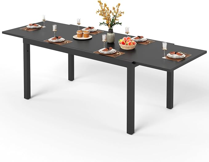 PHI VILLA Extra Large Expandable Patio Dining Table 99.2" × 35.5" Metal Outdoor Table for 6-10 Person, Metal Outdoor Dining Table with E-Coating for Garden Deck Yard- (Black) by PHIVILLA