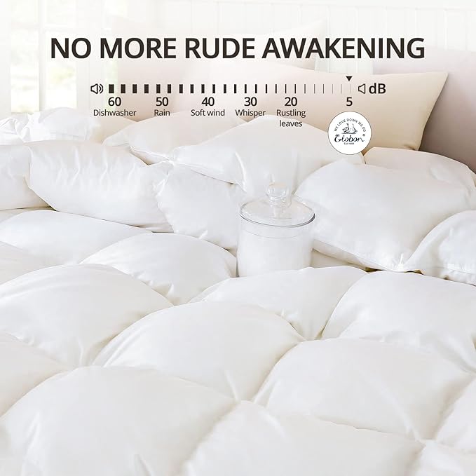 Globon Winter White Goose Down Comforter California King Size,800 Fill Power,420 Thread Count Ultra Soft Noiseless Shell with Corner Tabs, White