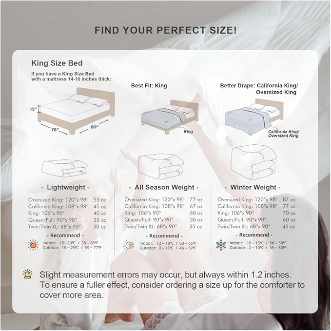 Royoliving Premium Feathers Down Duvet Insert Comforter King Size All Season Medium Warmth White 100% Cotton Cover with Corner Tabs (106x90, 60 oz)