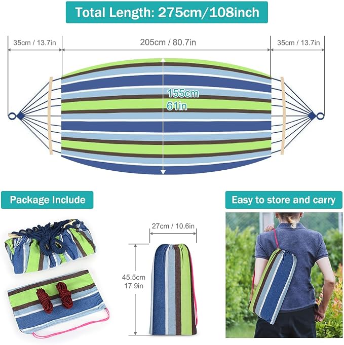 MOSFiATA Hammocks Portable Camping Hammock Upgraded 550lb Comfortable Fabric Hammock with Two Anti Roll Balance Beam and Sturdy Tree Straps for Camping, Patio, Backyard, Outdoor （Light Green） - Image 3