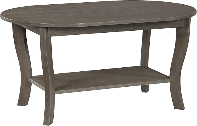 Convenience Concepts American Heritage Oval Coffee Table 36" - Classic Living Room Table with Storage Shelf for Transitional Living Room, Wirebrush Dark Gray