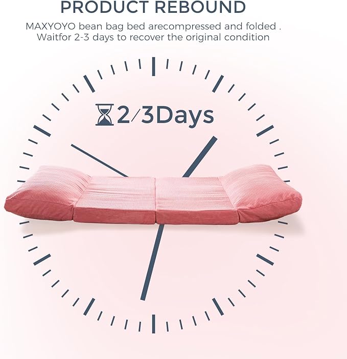 MAXYOYO Folding Sofa Bed, Extra Thick and Long Floor Sofa Convertible Sleeper Chair with Washable Cover, Floor Couch Lounge Bean Bag Bed for Living Room, Pink, 54x95 Inch