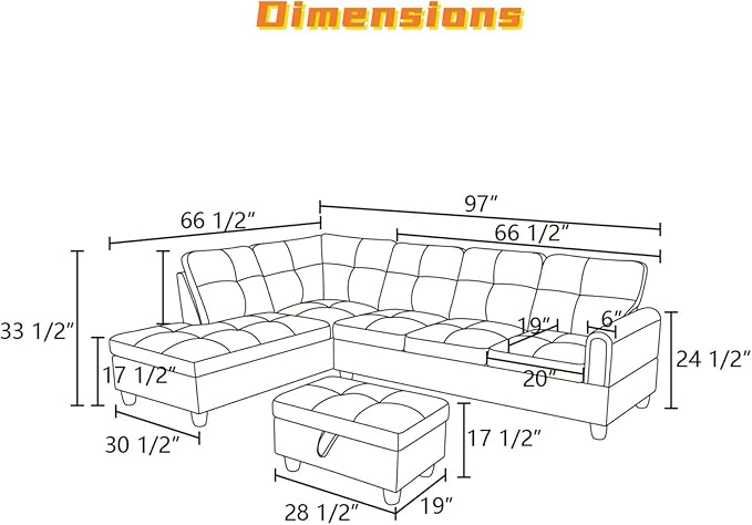 FONTOI L Shaped Sectional Couch with Otttoman, 97" Sectional Sofa for Living Room Flannel Modular Couches with Cup Holders for Bedroom, Apartments, Light Grey