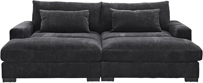 Luxe Sleeper Sofa with Soft Corduroy Upholstery, Double Chaise Design, Convertible to Twin Size Bed, Modern and Comfortable Living Room Couch, 89.9" Wide, Black