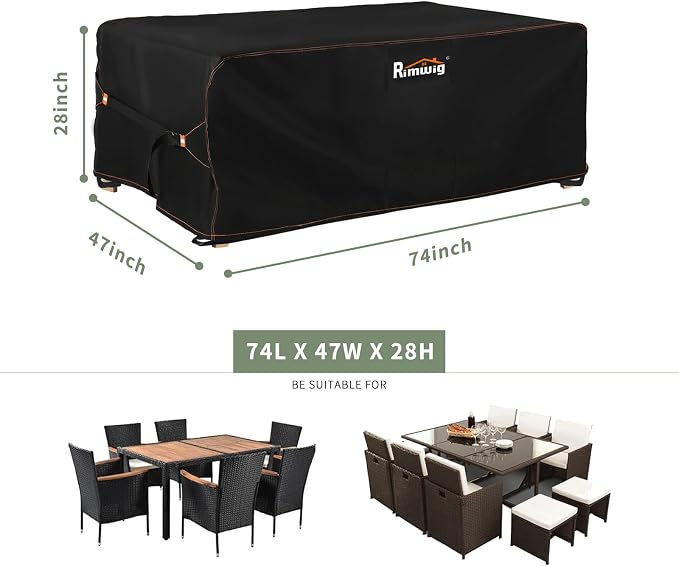 Patio Furniture set Covers Waterproof, rectangle Outdoor dining Table Coffee Cover for winter , Heavy Duty rectangular patio table covers for outside furniture 74"L x 47"W x 28"H Black - Image 2