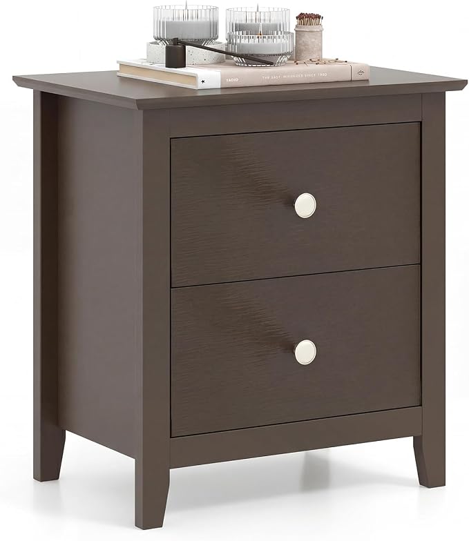 Giantex Nightstand, Modern 2 Drawers Night Stand with Handles, Sofa Side Table with Sturdy Legs for Small Spaces, College Dorm, Kids’ Room, Wooden Bedside Table for Bedroom (1, Espresso) by Giantex