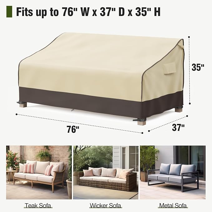 MR.COVER Outdoor Couch Cover Waterproof, Patio Furniture Covers for 3-Seater Couch, Heavy Duty Patio Couch Sofa Covers, Fits up to 76" W x 37" D x 35" H, Moisture-Proof & UV-Protection, Brown & Khaki - Image 2