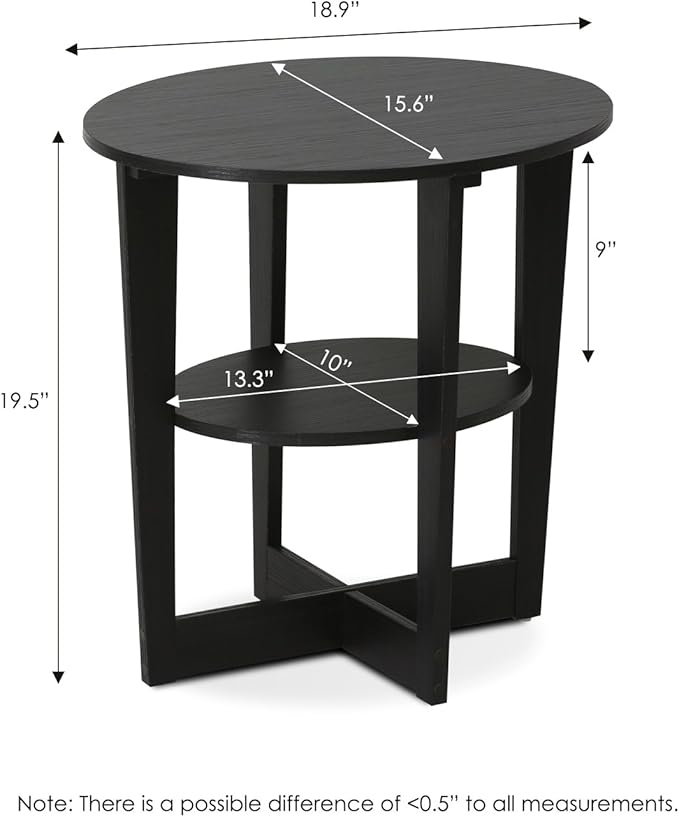 Furinno JAYA Side Table Set of 2, 2-Tier Round Modern End Table with Oval Tabletop, Night Stand, Bedside Table with Open Shelf, for Living Room, Bedroom, Walnut - Image 3