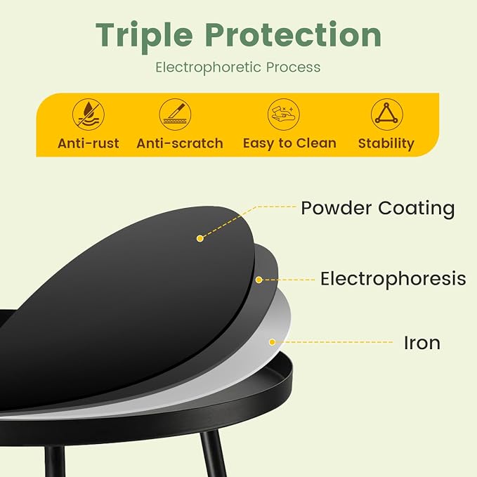 danpinera Outdoor Side Tables, Weather Resistant Steel, Small Round End Table for Patio Yard Balcony Garden Bedside Black - Image 4