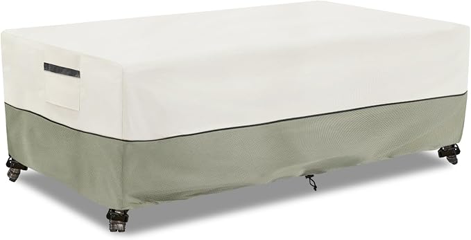 Outdoor Coffee Table Cover,Waterproof Rectangular Patio Small Side Table Cover,48 x 28 x 16 inch,Outdoor Table Covers Waterproof Rectangle,White&Grey-green. by LSongSKY