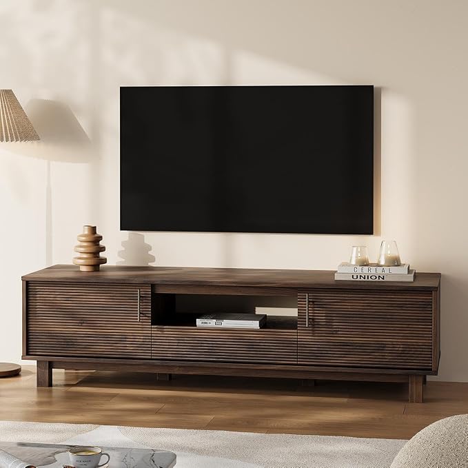 Marsail 58" Fluted TV Stand for 65/55/43 Inch TV, Entertainment Center with Storage Cabinets, Drawer & Open Shelf, Mid-Century Modern Media TV Console for Living Room and Bedroom, Walnut by Marsail