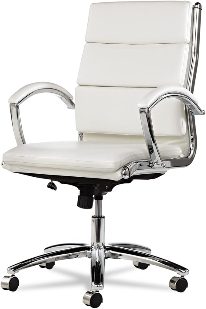 Alera Neratoli Mid-Back Swivel/Tilt Chair, White Faux Leather, Chrome Frame