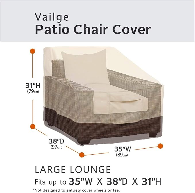 Vailge Patio Chair Covers, Lounge Deep Seat Cover, Heavy Duty and Waterproof Outdoor Lawn Patio Furniture Covers (2 Pack - Large, Beige & Brown) - Image 2