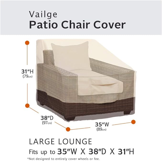 Vailge Patio Chair Covers, Lounge Deep Seat Cover, Heavy Duty and Waterproof Outdoor Lawn Patio Furniture Covers (Large, Beige & Brown) - Image 2
