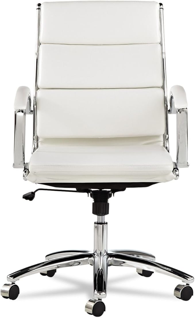 Alera Neratoli Mid-Back Swivel/Tilt Chair, White Faux Leather, Chrome Frame