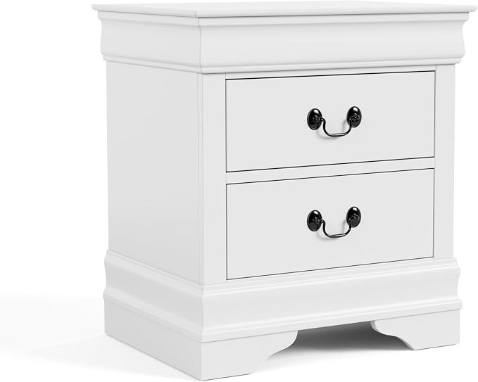 Furniture of America Arabella Traditional Solid Wood Nightstand with Drawers and Antique Nickle Handles, Small Bedside Table, No Assembly Wooden Night Stand for Bedroom, Guest Room, Dorm, White by FurnitureofAmerica