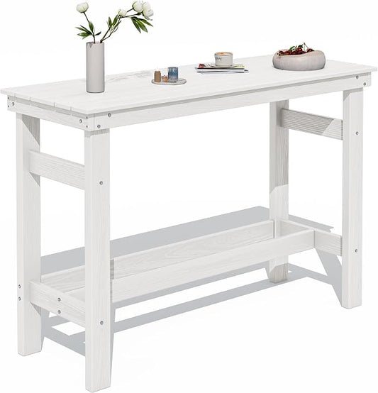 SERWALL 41" Outdoor Bar Table with 1.6" Umbrella Hole, HDPE Patio Bar Counter Height Table, All-Weather Rectangle Bar Table for Backyard, Garden, Poolside, Balcony - White by SERWALL