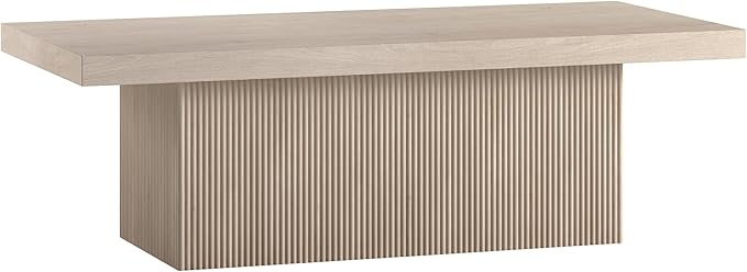 Henn&Hart 48" Fluted Low-Profile Rectangular Coffee Table with Ribbed Base for Living Room, Family Room, or Office, Beech White