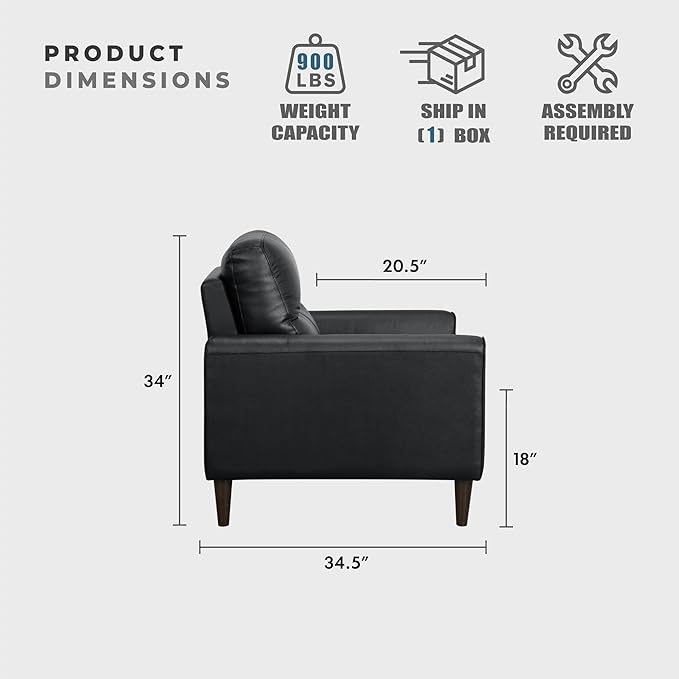 Lexicon Leather Match Couch Sofa, Modern Oversized Sofa, Solid Wood Legs, Top Grain Leather 3 Seater Couch for Living Room, Bedroom, Office, Apartment, Waiting Room, Black