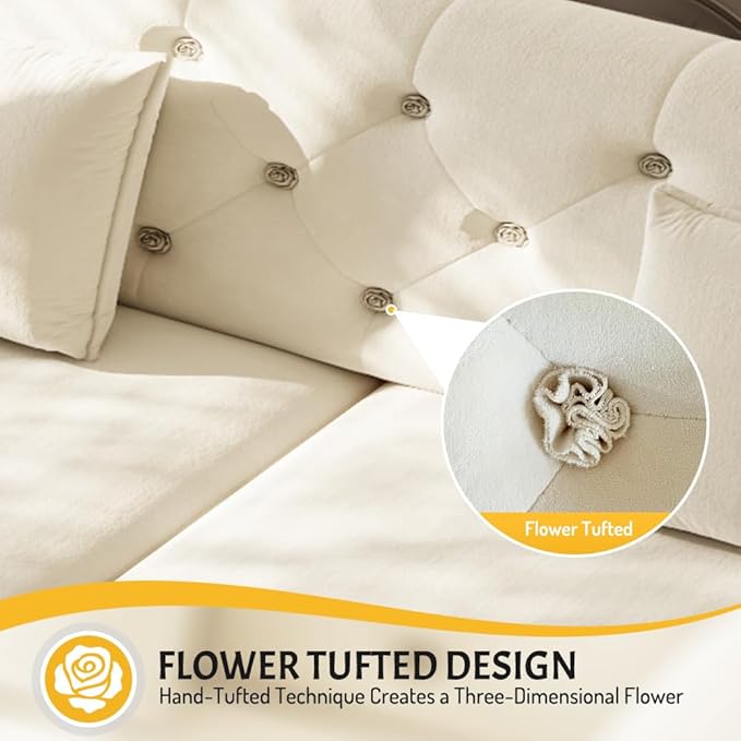 ERYE 3-in-1 Foldable Sleeper Sofa Bed Velvet Fabric Loveseat Sofabed, 74-Inch Queen Loveseat Convertible Pull Out Sleeper Couch Bed with Flower Tufted Accent, Easy Assemble