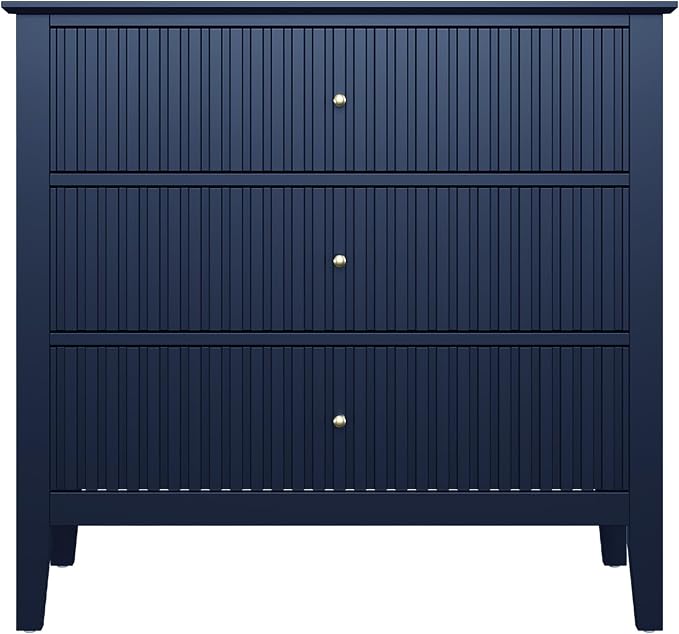 May in Color Large Blue Fluted 3 Drawer Dresser Set of 2, Chest of Drawers with Ball Bearing Slide Modern 30 inch Tall Wood Nightstand with Spacious Storage for Bedroom Hallway Living Room Entryway - Image 3
