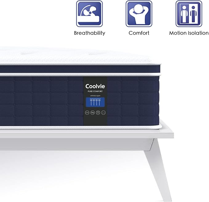 Coolvie Full Size Mattress 12 Inch, Hybrid Full Mattress in a Box, Pocket Springs with Soft Knitted Fabric Cover for a Cool Sleep & Pressure Relief, Medium Firm Feel with Motion Isolation
