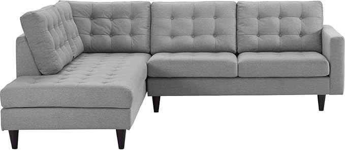 Modway EEI-2798-LGR Empress Mid-Century Modern Upholstered Fabric Left-Facing Sectional Sofa in Light Gray