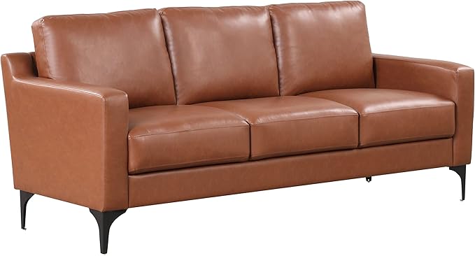 Serta Triton 78" Sofa, Transitional Modern, Dreamcoil Comfort, Metal Legs, Vegan Leather, Brown
