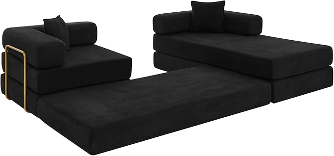 Eafurn L Shaped Convertible Sleeper Sofa Bed King Size Sleeper Sofabed, 7-in-1 DIY Combination Corduroy Folding Mattress Couch with Fixed-Shape Frame, Boneless Floor Sofa Couch