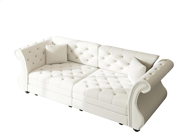 Eafurn Oversized 3-Seater Chesterfield Loveseat Convertible Queen Size Sleeper Couch Bed,Classic Tufted Velvet Pull Out Loveseat Sofa Bed with Roll Armrest and Solid Wood Legs